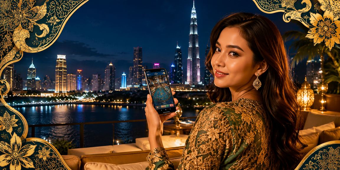 Pengguna membuat transaksi kasino mudah alih di Kuala Lumpur dengan pakaian batik Malaysia